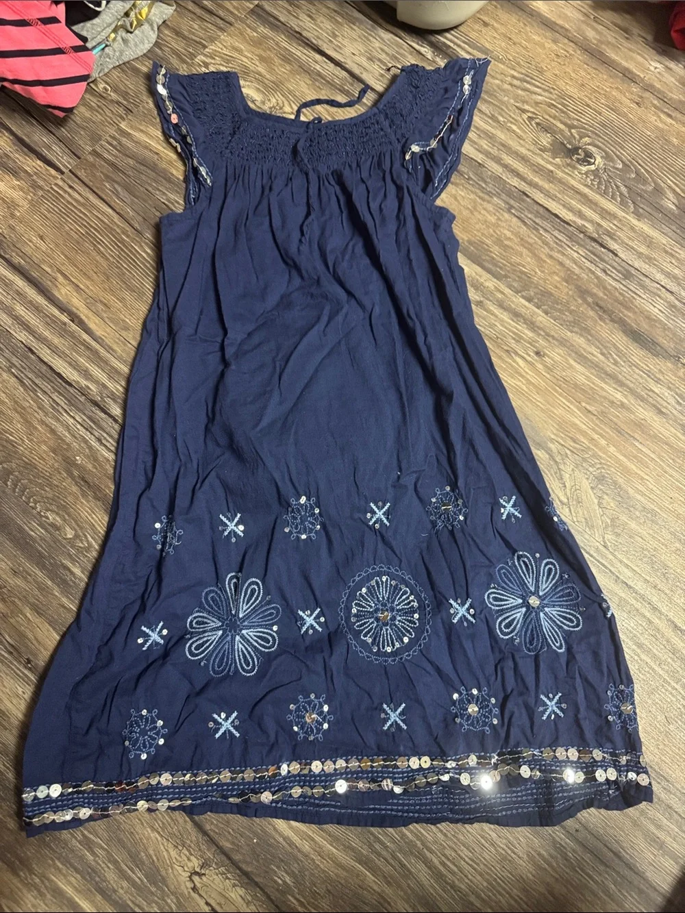 Old Navy Navy Blue Embroidered Sundress with Sequin Trim